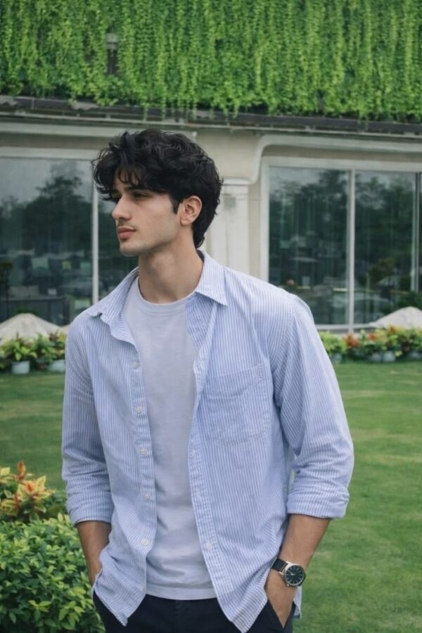 Blue textured opaque Casual shirt