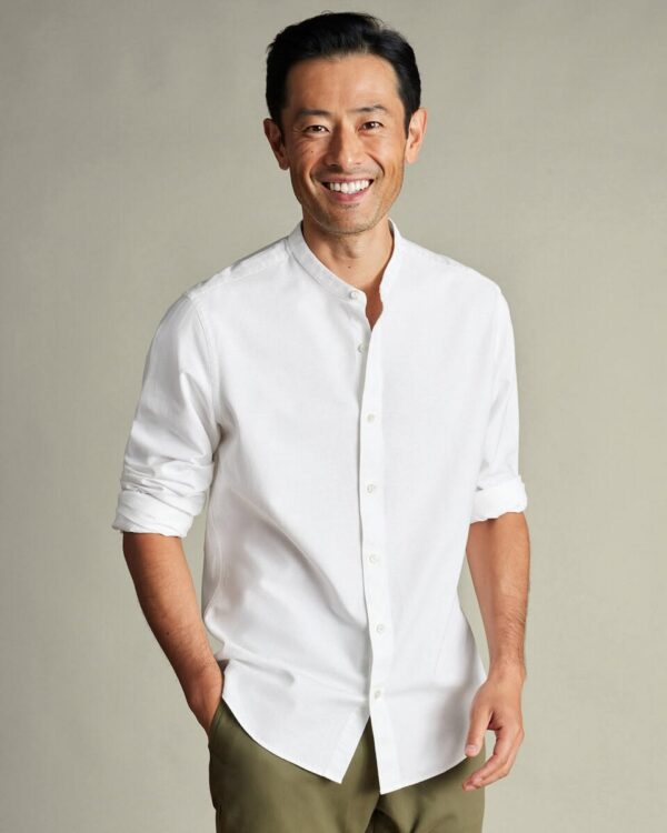 collarless white shirt men
